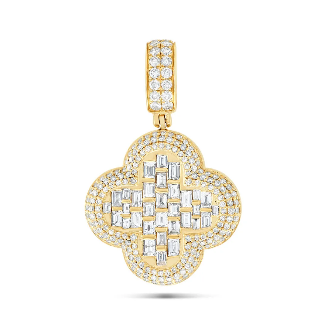 14k Gold Diamond & Emerald Clover Pendant