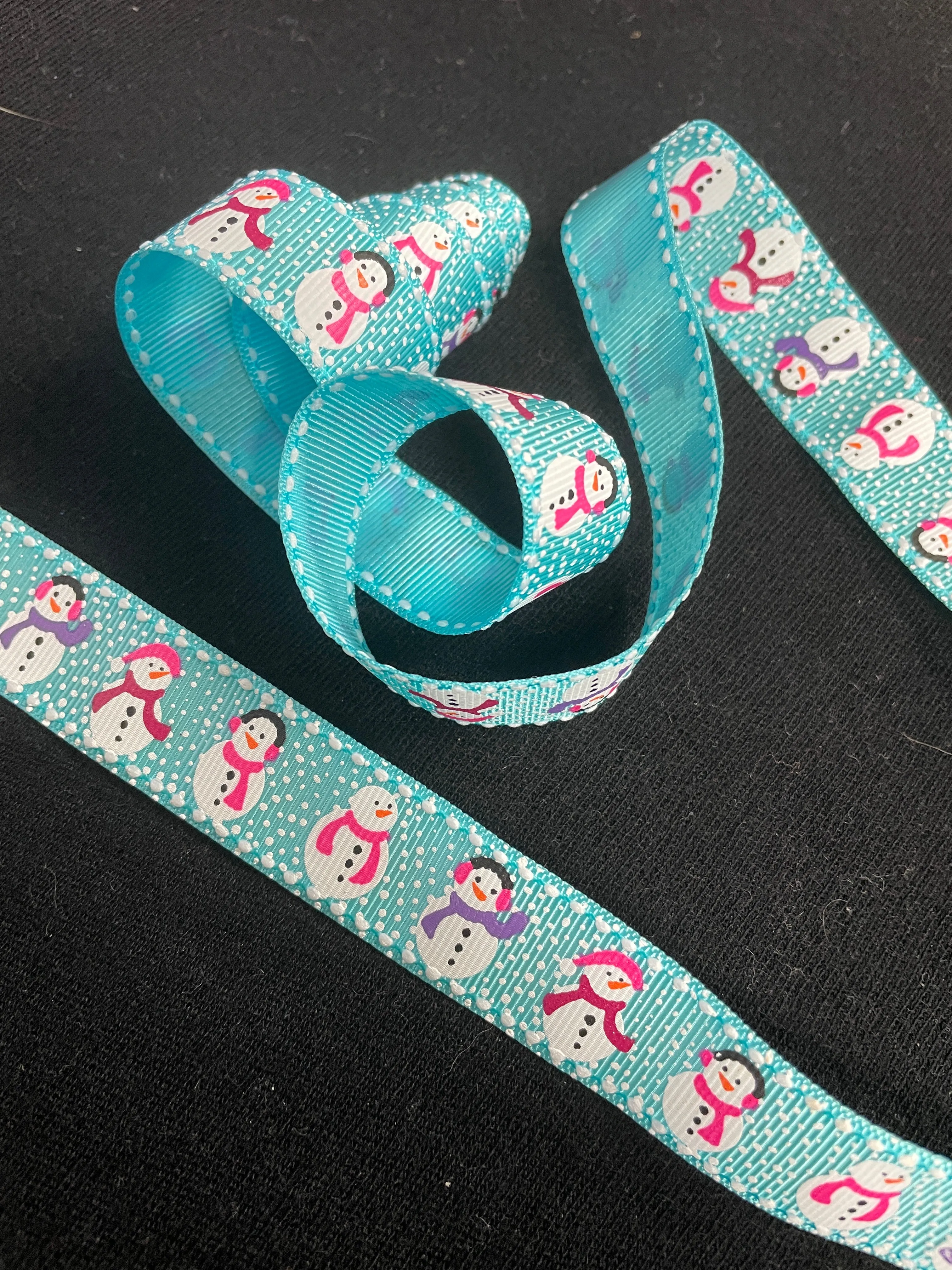 2  YD Polyester Grosgrain Ribbon Printed -Turquoise with Snowmen