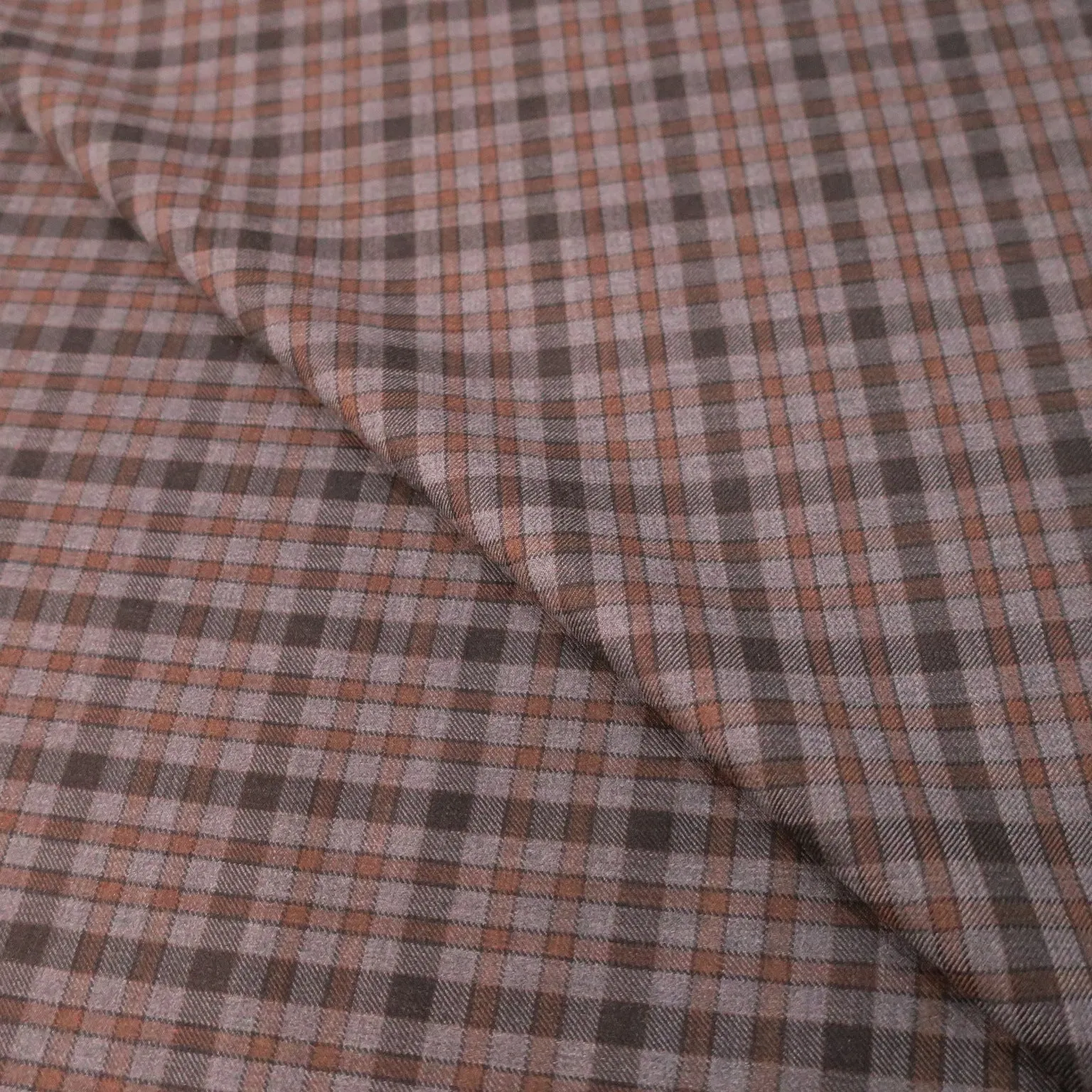 2.5 YDS Gray and Brown Check Tartan Windowpane Superfine Wool Loro Piana Fabric
