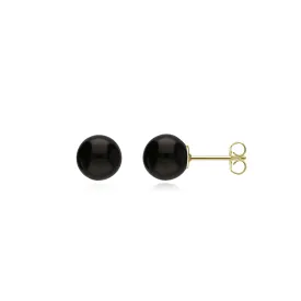 9ct Yellow Gold Whitby Jet 8mm Ball Stud Earrings
