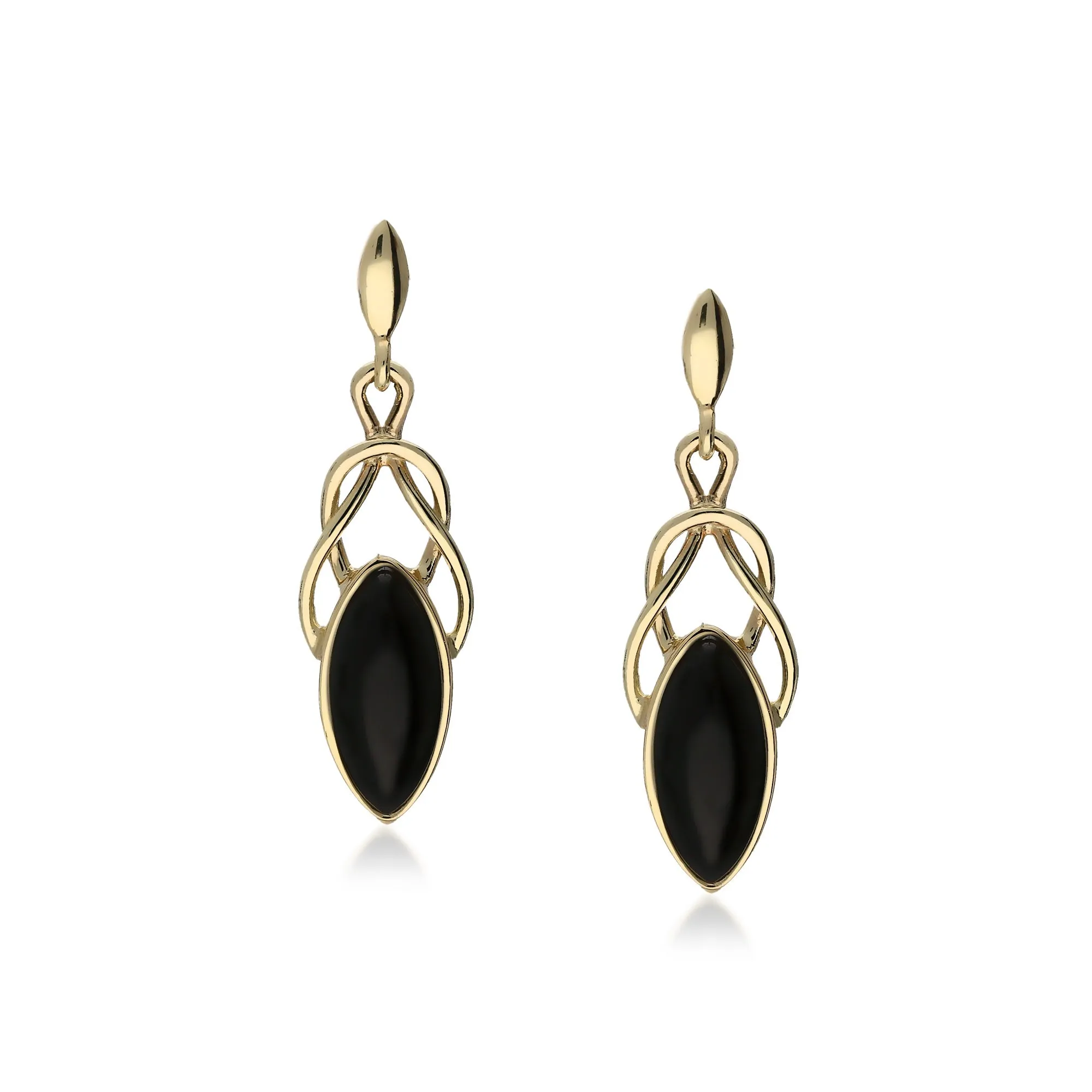 9ct Yellow Gold Whitby Jet Celtic Marquise Earrings
