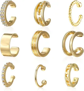 9pcs Gold Ear Cuffs Cartilage Ear Cuff Earrings for Women 14k Gold Plated Cuff Earrings Non Piercing Clip On Cartilage Earring Non Pierced Fake Earring