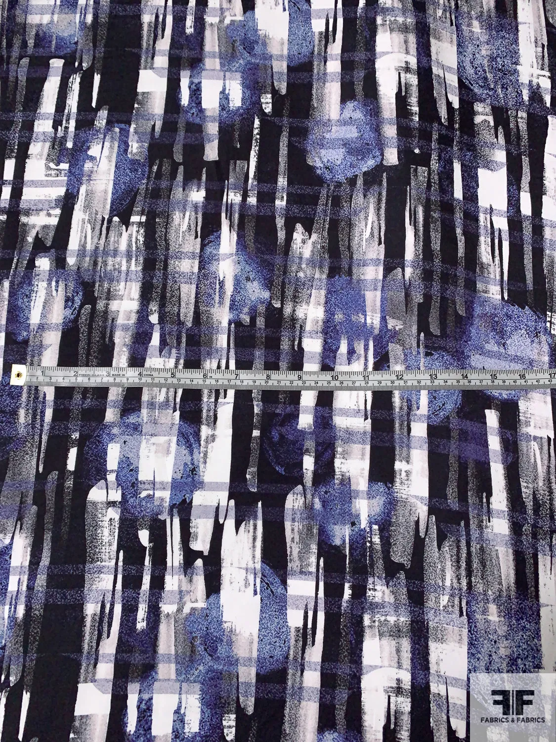 Abstract Strokes Printed Lightweight Polyester Charmeuse - Violet / Black / White