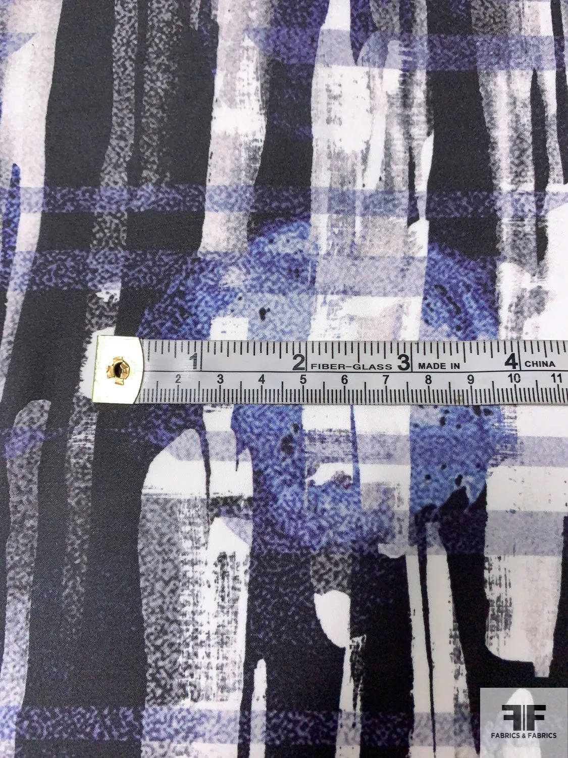 Abstract Strokes Printed Lightweight Polyester Charmeuse - Violet / Black / White