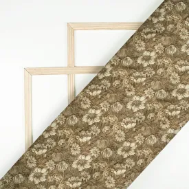 Army Green And Beige Floral Pattern Digital Print Japan Satin Fabric