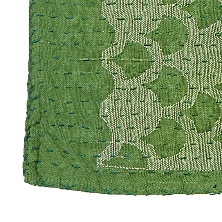Artisan Hand Loomed Cotton Table Runner - Green Ginkgo - 18"x96"