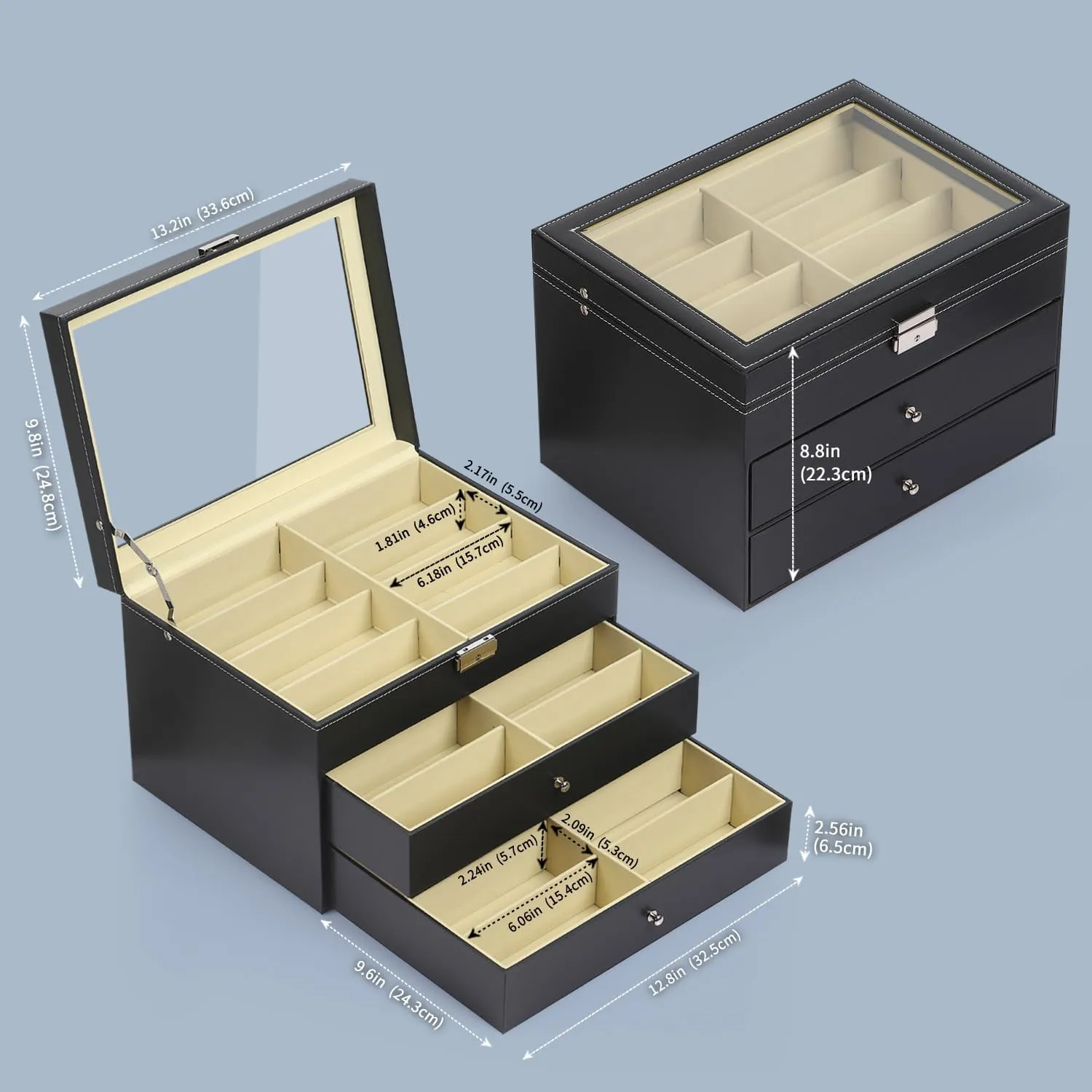 AUTOARK Leather 24 Piece Eyeglasses Storage and Sunglass Glasses Display Drawer Lockable Case Organizer,Black,AW-095