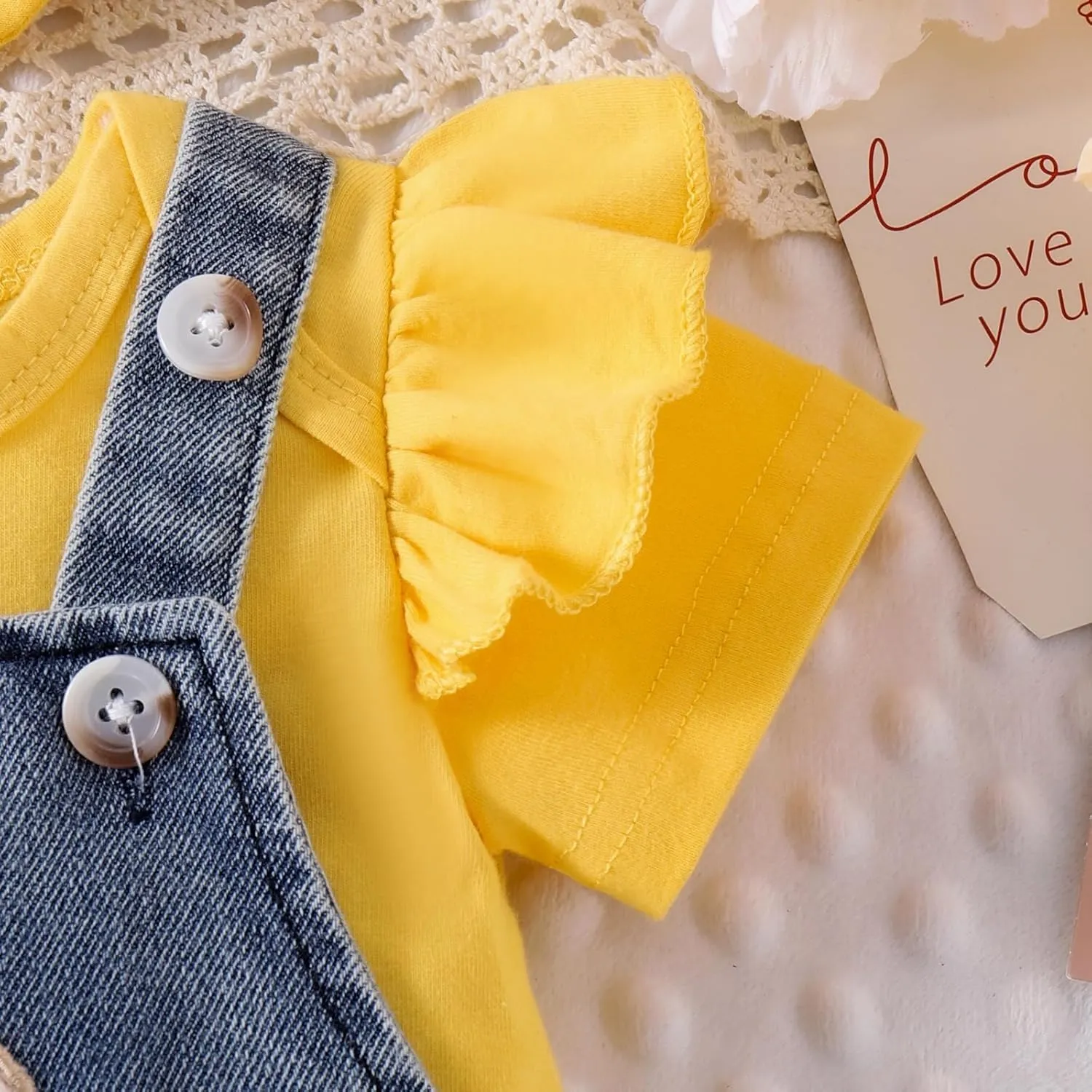 Baby Girl Clothes Newborn Baby Girl Romper Ruffle Short Sleeve Cute Bear Cartoon Jeans Skirt Outfit Set 0-18 Months