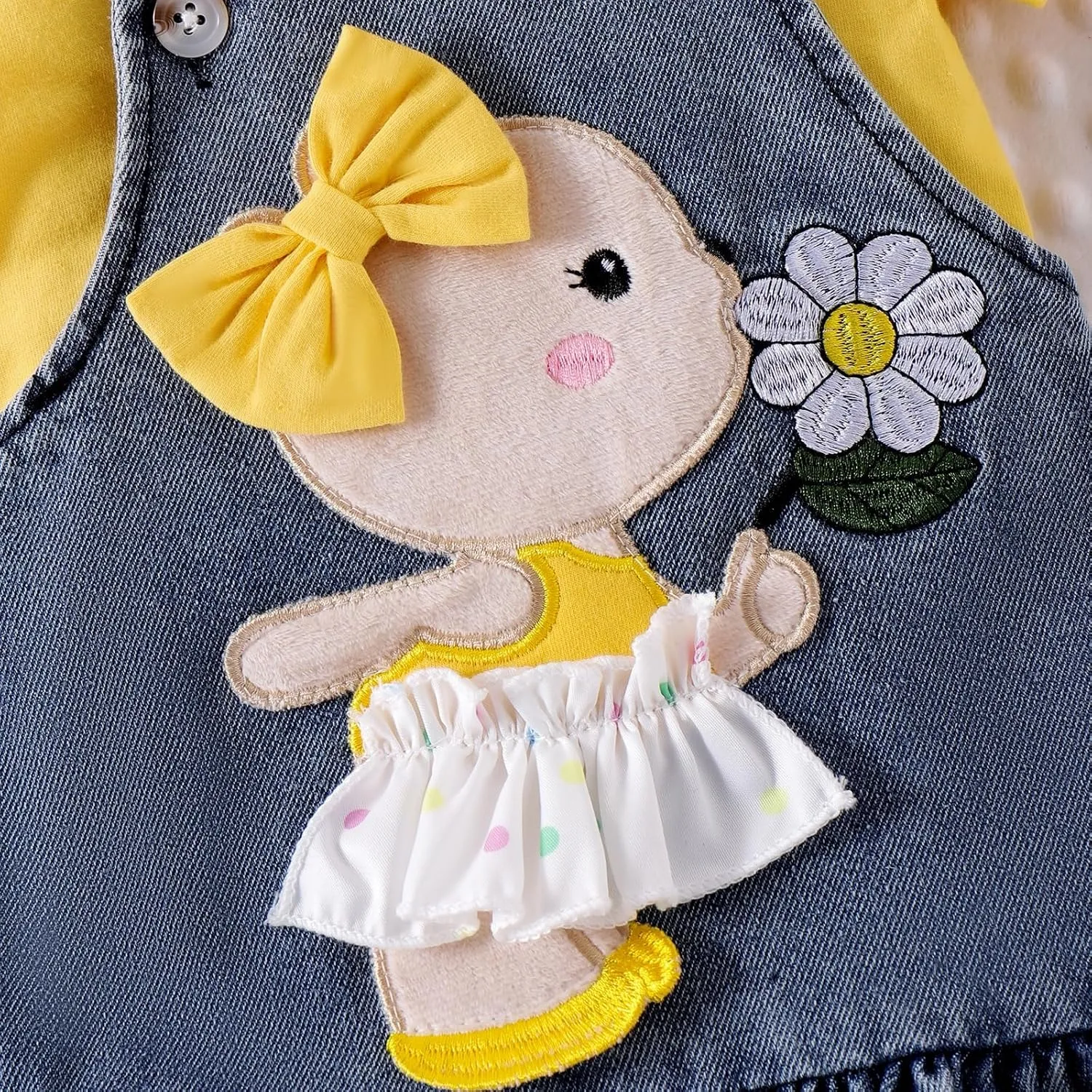 Baby Girl Clothes Newborn Baby Girl Romper Ruffle Short Sleeve Cute Bear Cartoon Jeans Skirt Outfit Set 0-18 Months