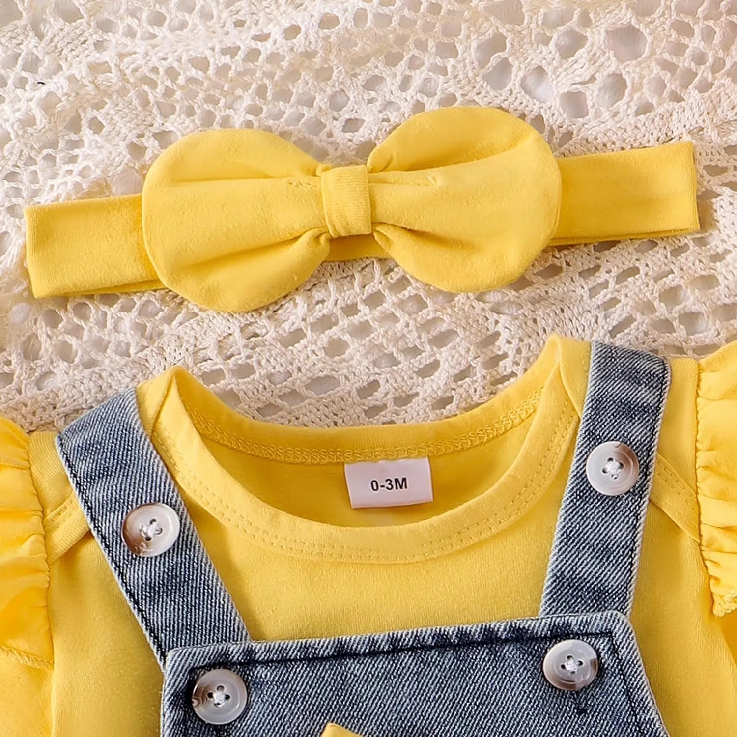 Baby Girl Clothes Newborn Baby Girl Romper Ruffle Short Sleeve Cute Bear Cartoon Jeans Skirt Outfit Set 0-18 Months