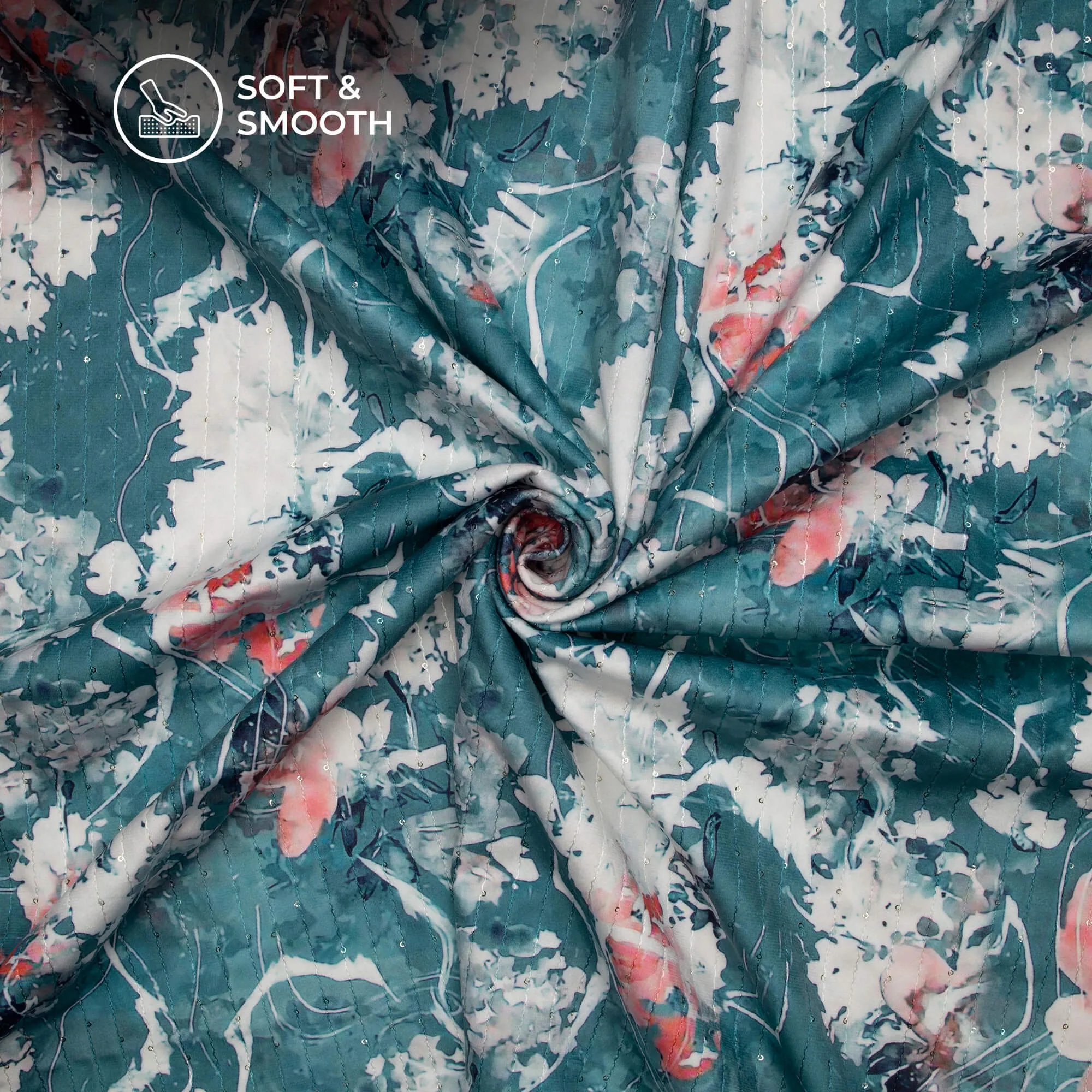 Beautiful Floral Digital Print Superior Sequins Velvet Fabric (Width 58 Inches)