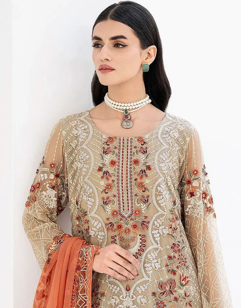 Beige Faux Georgette Pant Straight
