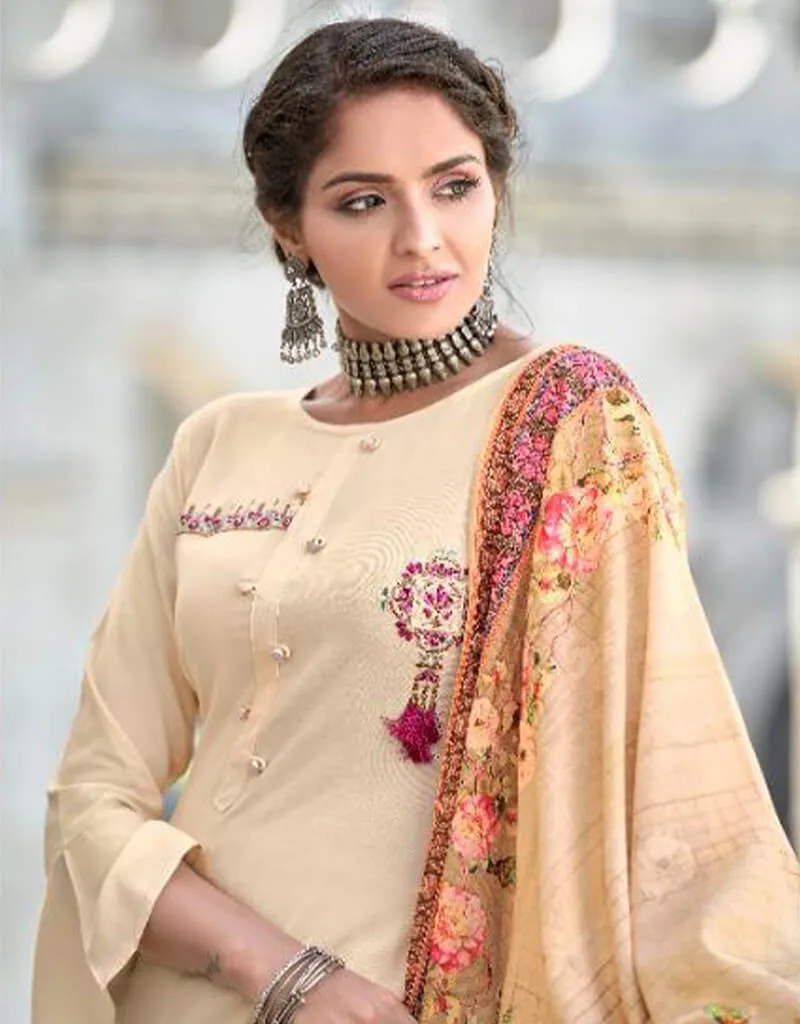 Beige Heavy 14 Kg Rayon Pant Salwar Suit