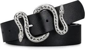 Belts for Women,Women Fashion Leather Belt for Dress with Snake Buckle