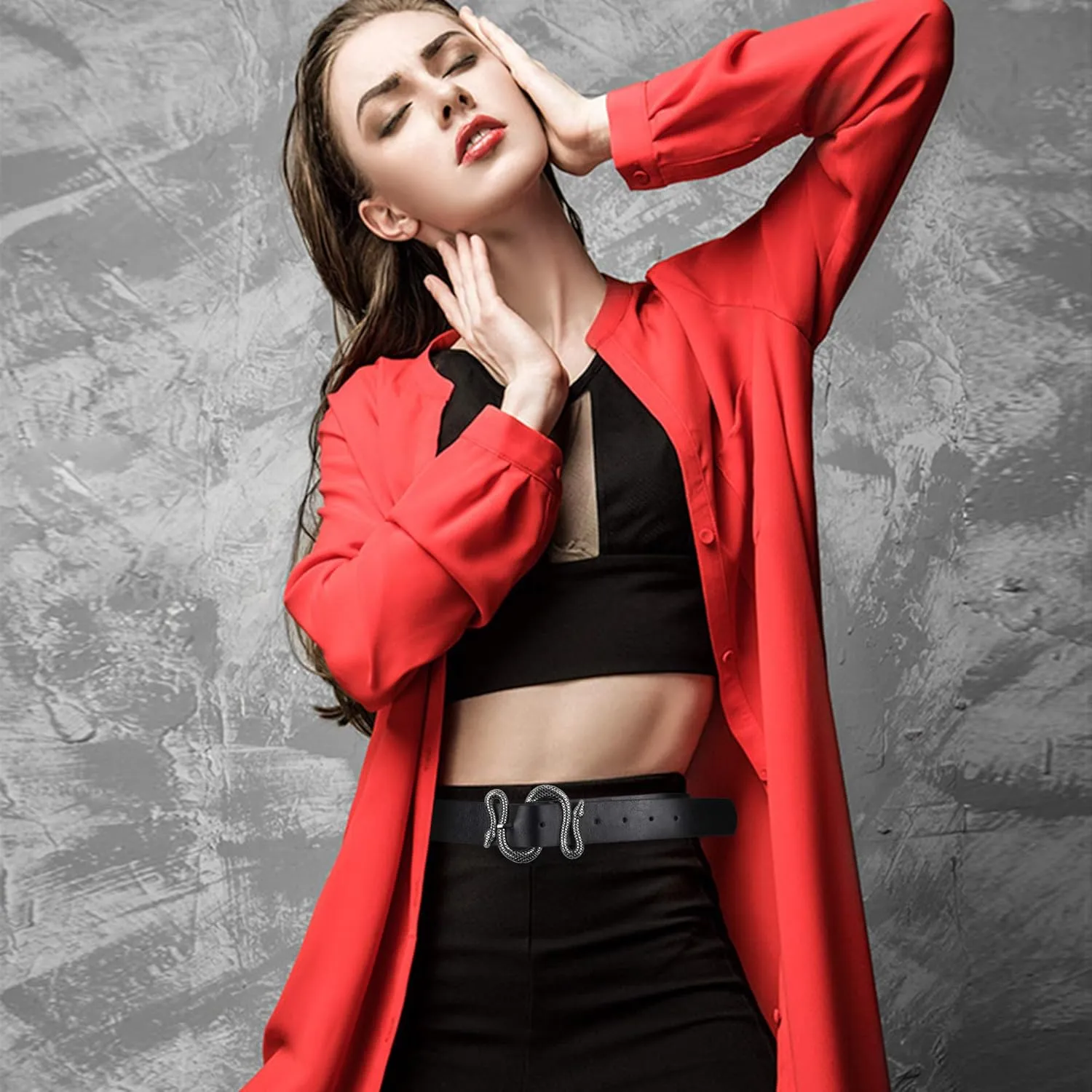 Belts for Women,Women Fashion Leather Belt for Dress with Snake Buckle