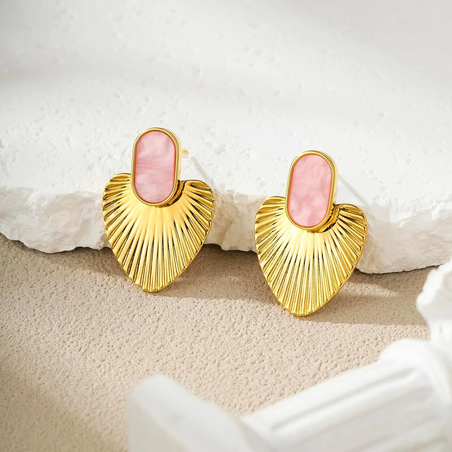 Black/White/Red/Green/Pink/Beige gold earrings for women-24K Gold Plated Heart Statement Earrings | Fashion Vintage Chunky Gold Drop Earrings | Trendy Prom Wedding Beach Dangle Earrings.
