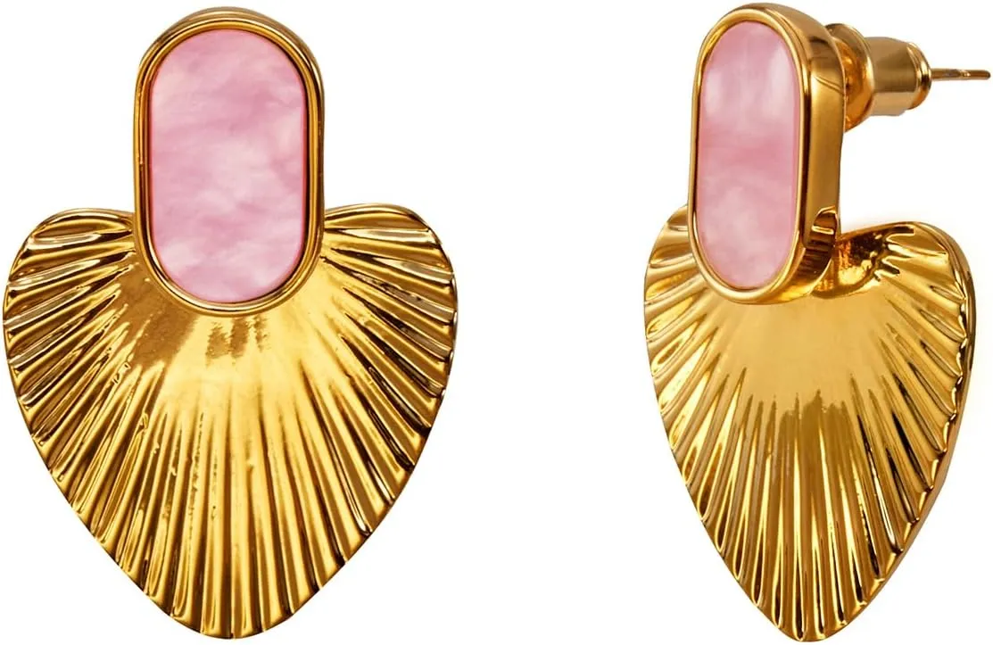 Black/White/Red/Green/Pink/Beige gold earrings for women-24K Gold Plated Heart Statement Earrings | Fashion Vintage Chunky Gold Drop Earrings | Trendy Prom Wedding Beach Dangle Earrings.