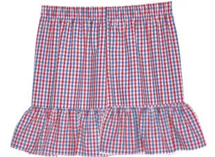 Blue/Red Tri-Color Checks Ruffle Shorts