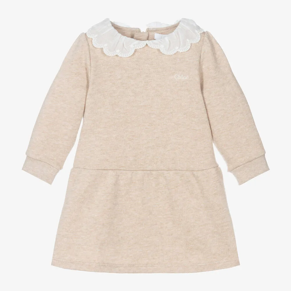 Chloé Baby Girls Beige Cotton Sweatshirt Dress