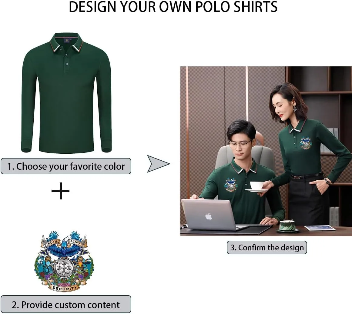 Custom Polo Shirts Design Your Own Long Sleeve Polo Shirt Personalized with Logo/Text/Image(Black, M)
