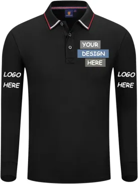 Custom Polo Shirts Design Your Own Long Sleeve Polo Shirt Personalized with Logo/Text/Image(Black, M)