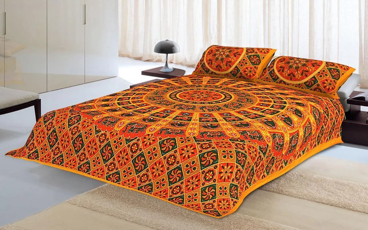 Designer Mart Kantha Work Embroidered Double Bed sheet with two pillow covers