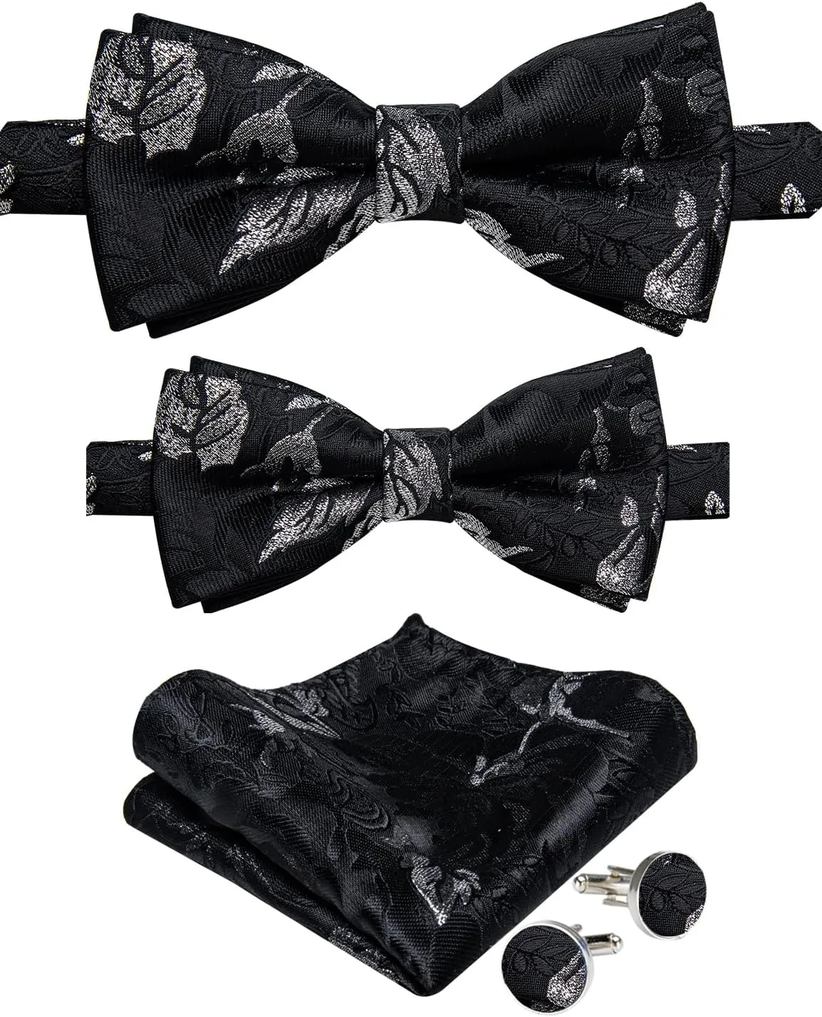 DiBanGu 2PCS Father and Son Bow Tie Silk Mens and Boys Pre-tied Bowtie & Pocket Square Cufflinks Set Kids Adjustable Bow Tie