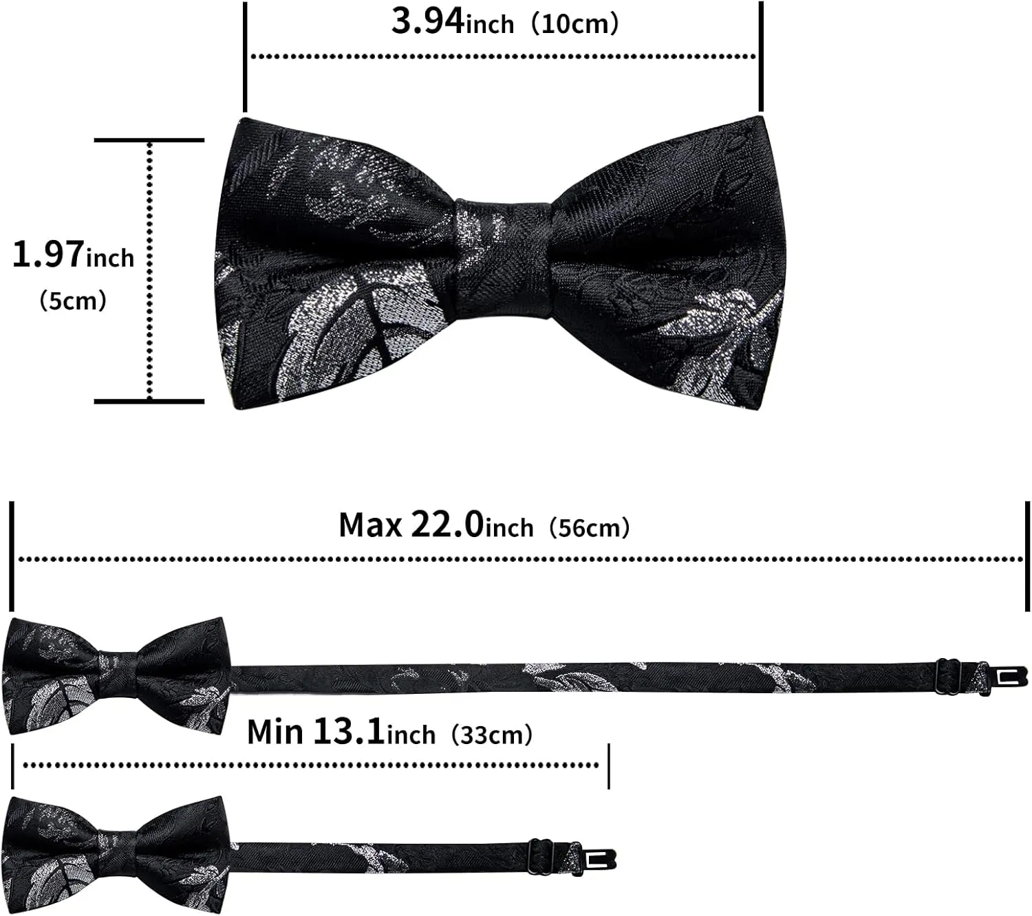 DiBanGu 2PCS Father and Son Bow Tie Silk Mens and Boys Pre-tied Bowtie & Pocket Square Cufflinks Set Kids Adjustable Bow Tie