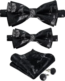 DiBanGu 2PCS Father and Son Bow Tie Silk Mens and Boys Pre-tied Bowtie & Pocket Square Cufflinks Set Kids Adjustable Bow Tie