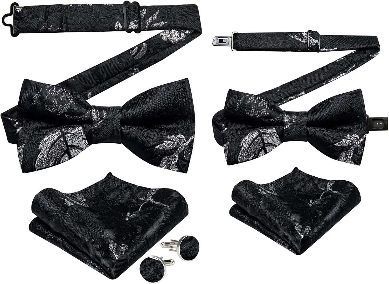 DiBanGu 2PCS Father and Son Bow Tie Silk Mens and Boys Pre-tied Bowtie & Pocket Square Cufflinks Set Kids Adjustable Bow Tie