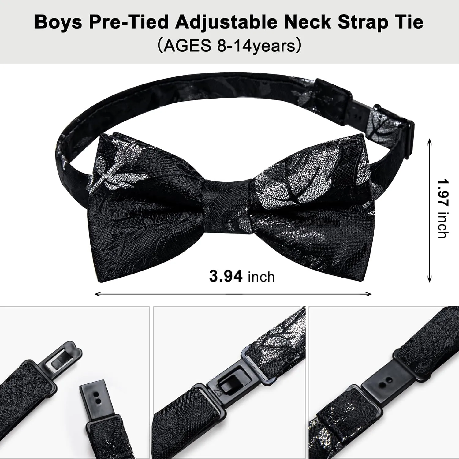 DiBanGu 2PCS Father and Son Bow Tie Silk Mens and Boys Pre-tied Bowtie & Pocket Square Cufflinks Set Kids Adjustable Bow Tie