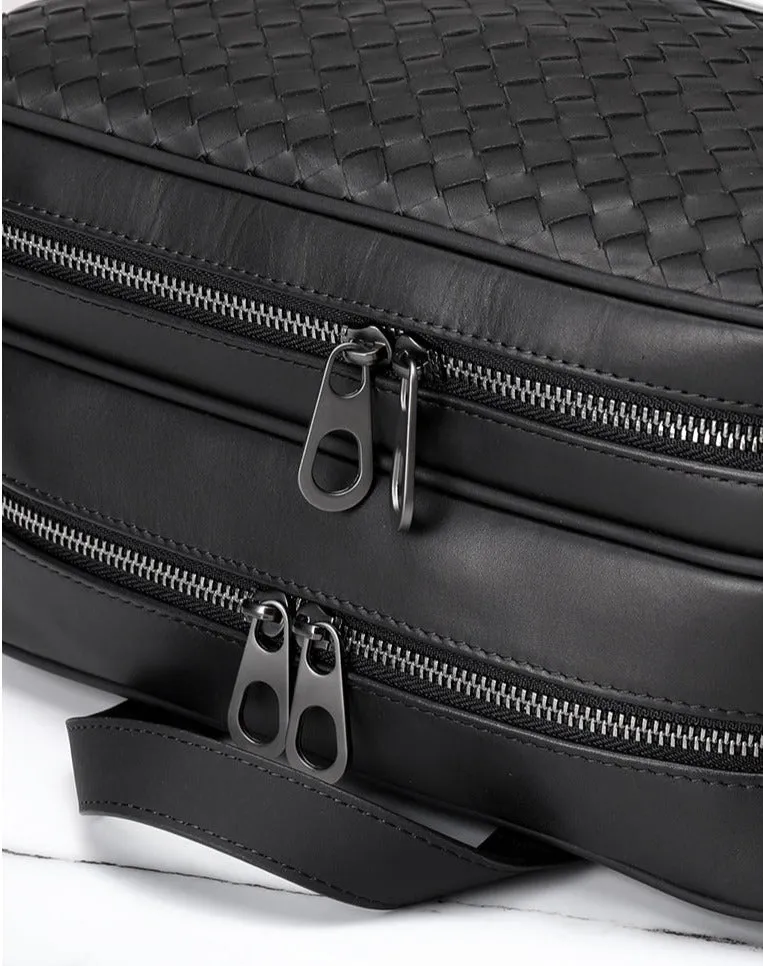 Elegant Business 14-Inches Handcrafted Woven Cowhide Leather Laptop Backpack For Women or Men