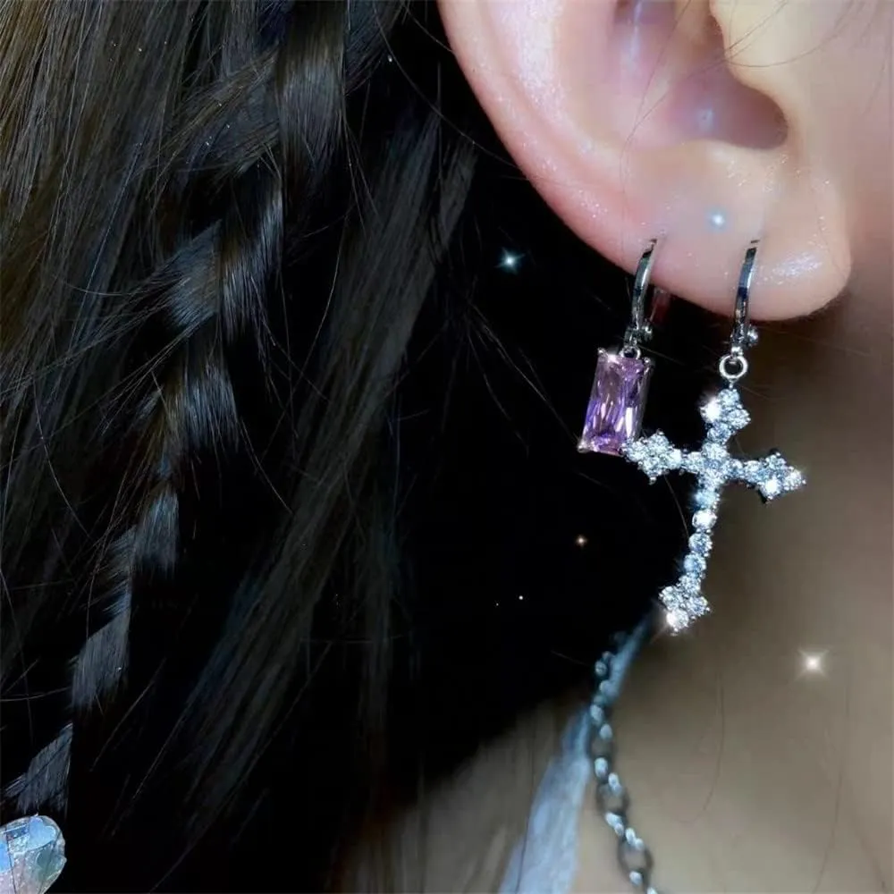 Fashion CZ Cross Dangle Earrings for Women Hypoallergenic Crystal Charms Drop Dangling Huggie Small Hoop Cartilage Cuff Dainty Punk Faith Jewelry Gifts for Prayer