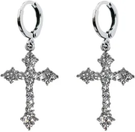 Fashion CZ Cross Dangle Earrings for Women Hypoallergenic Crystal Charms Drop Dangling Huggie Small Hoop Cartilage Cuff Dainty Punk Faith Jewelry Gifts for Prayer