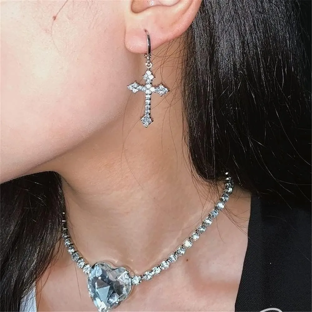 Fashion CZ Cross Dangle Earrings for Women Hypoallergenic Crystal Charms Drop Dangling Huggie Small Hoop Cartilage Cuff Dainty Punk Faith Jewelry Gifts for Prayer