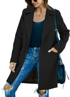 Fazortev Womens Long Sleeve Wool Blend Pea Coat Lapel Notched Collar Warm Midi Casual Jacket Overcoat