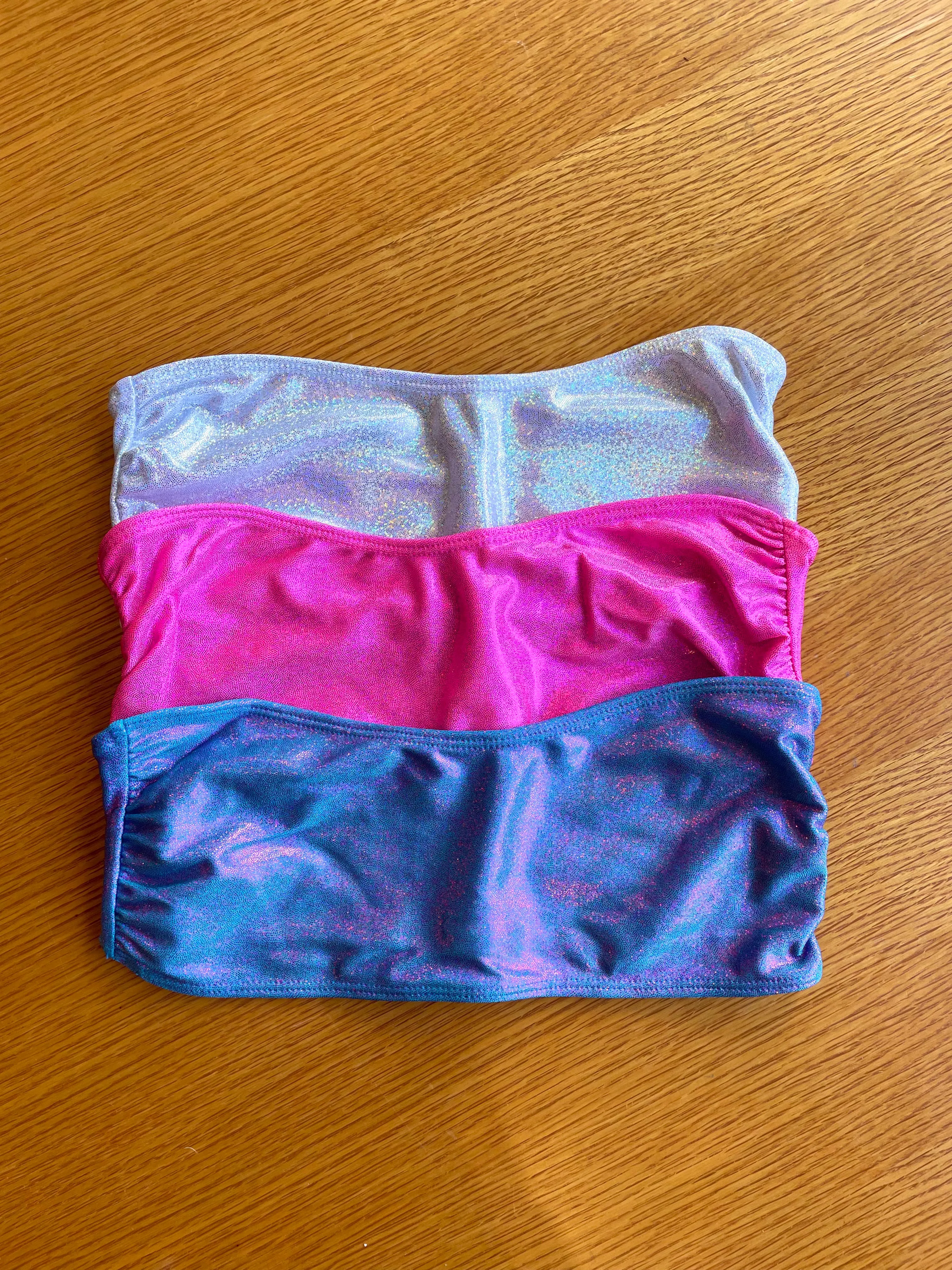 Hologram Swim Bandeau Top in Turquoise Fuchsia