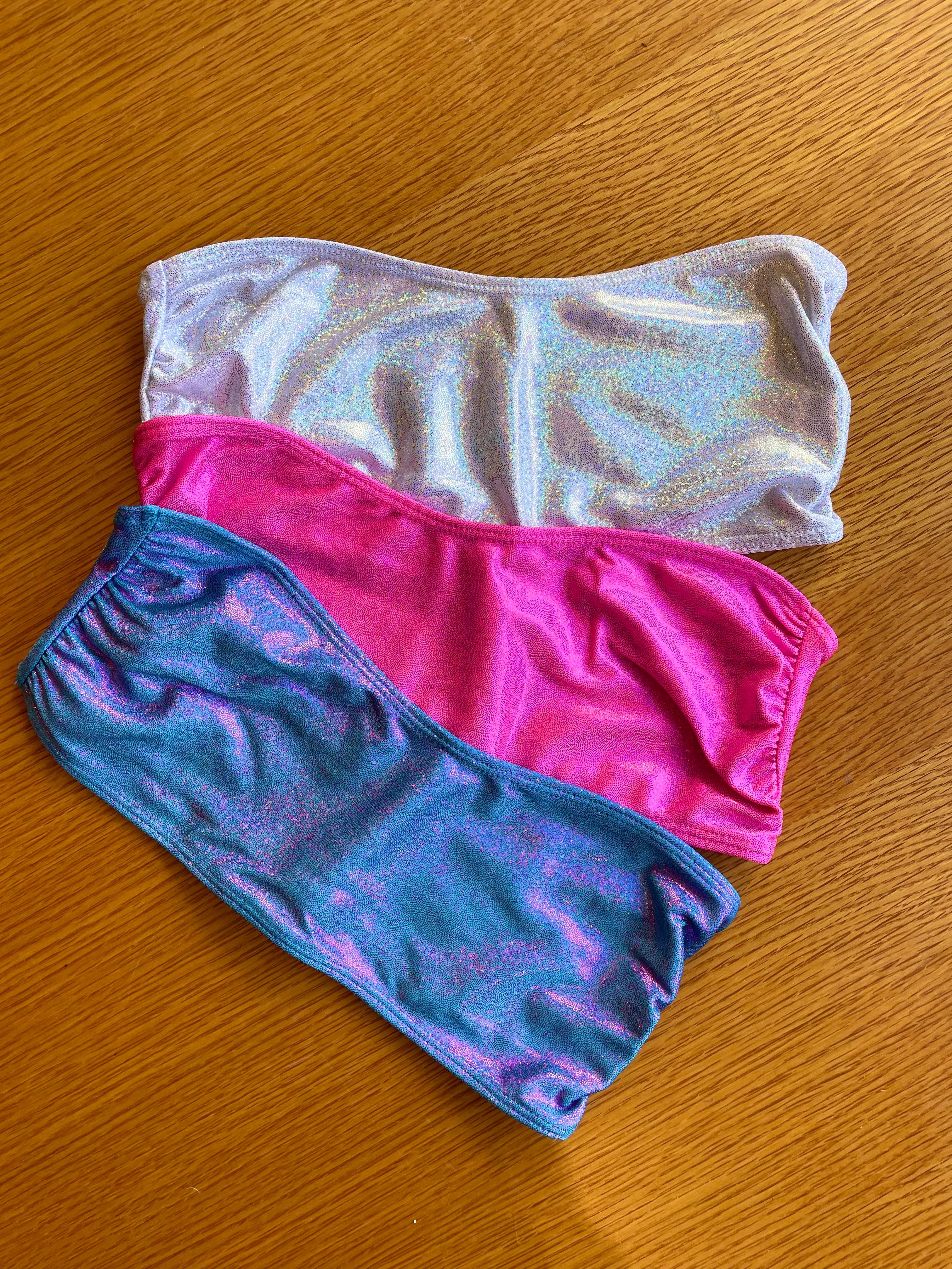 Hologram Swim Bandeau Top in Turquoise Fuchsia