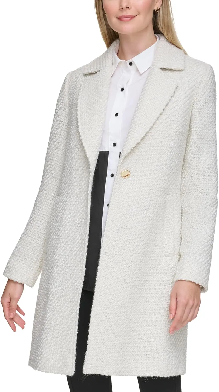 KARL LAGERFELD Women's Solid Texture Wool Classic One Button Blazer