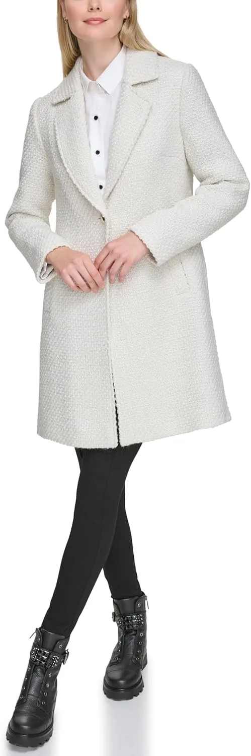 KARL LAGERFELD Women's Solid Texture Wool Classic One Button Blazer