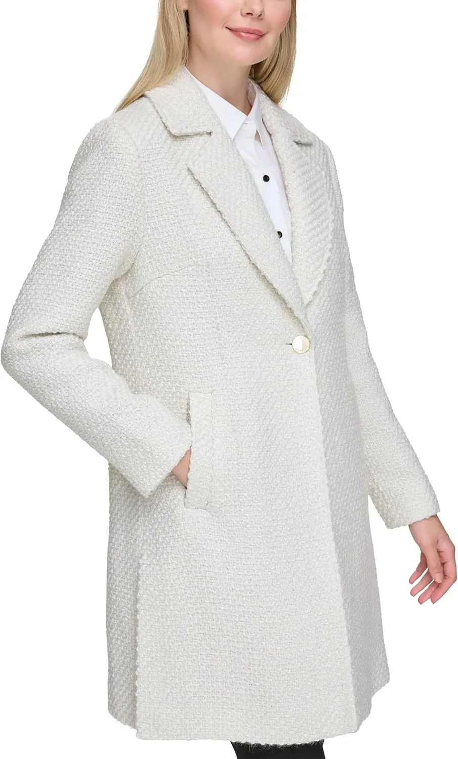 KARL LAGERFELD Women's Solid Texture Wool Classic One Button Blazer