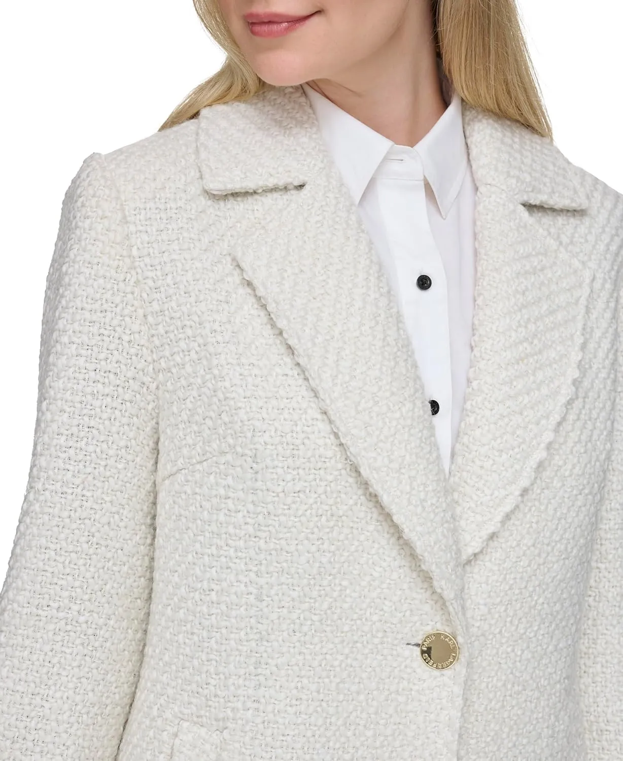 KARL LAGERFELD Women's Solid Texture Wool Classic One Button Blazer