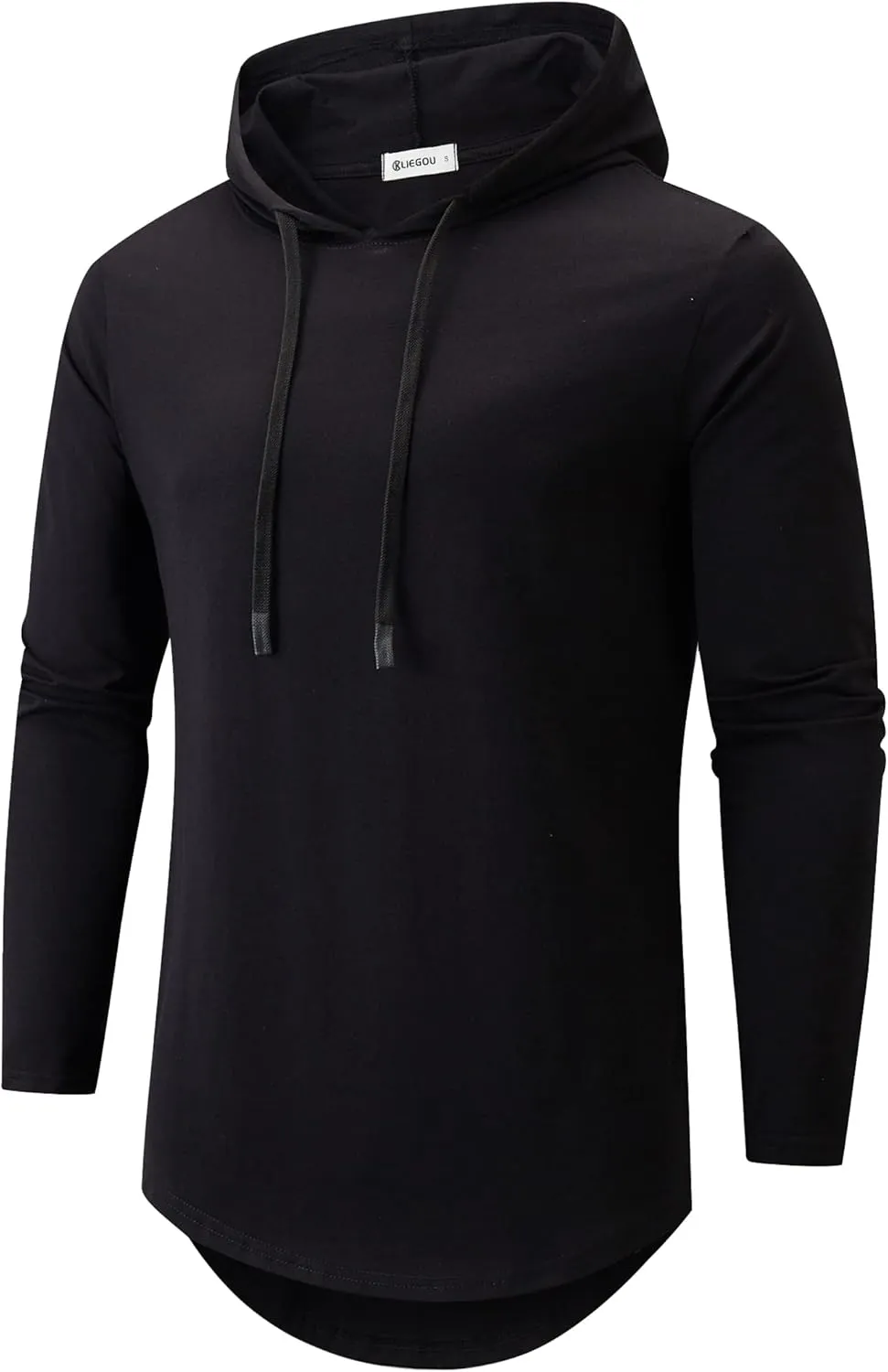 KLIEGOU Mens 100 Cotton Hipster Hip Hop Longline Hoodie T-Shirt Pre - Shrunk S-XXXL