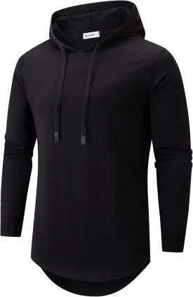 KLIEGOU Mens 100 Cotton Hipster Hip Hop Longline Hoodie T-Shirt Pre - Shrunk S-XXXL