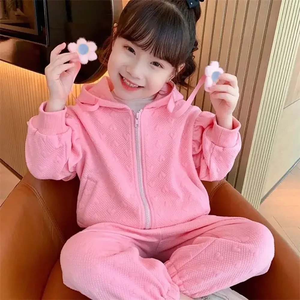 Little Surprise Box, Pink Mini Heart 2 pc Track Suit Set For Toddlers And Kids