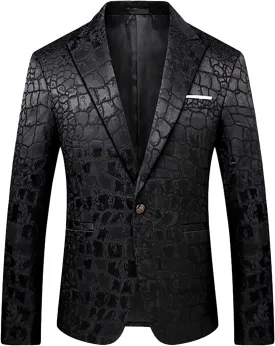 Maiyifu-GJ Men's Luxury Embroidered Tuxedo Jacket One Button Stylish Jacquard Wedding Blazer Dinner Prom Party Sports Coats