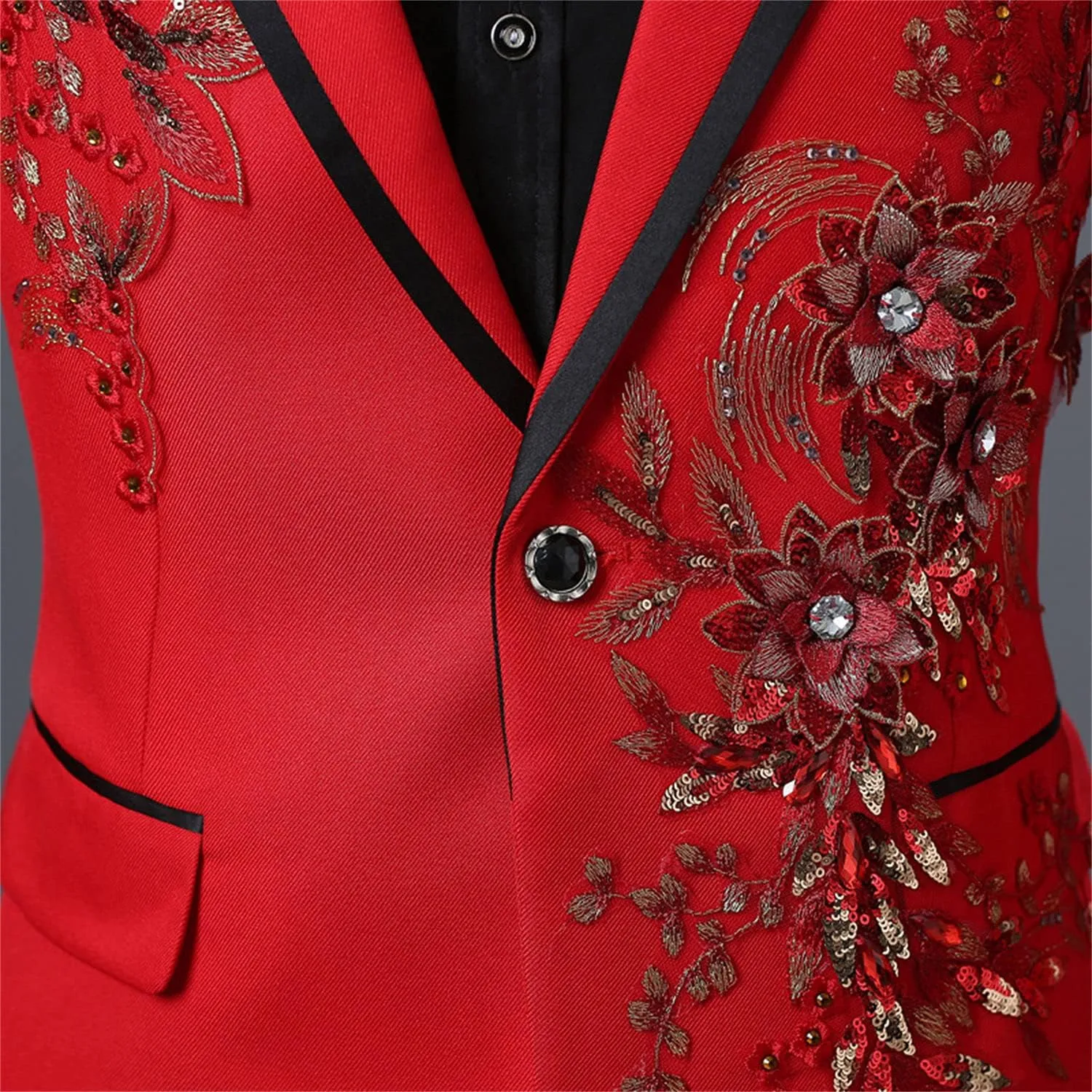 Mens 2 Pieces Luxury Embroidered Suits 1 Button Print Dinner Tuxedo Jacket Prom Wedding Elegant Blazer Dress Suit