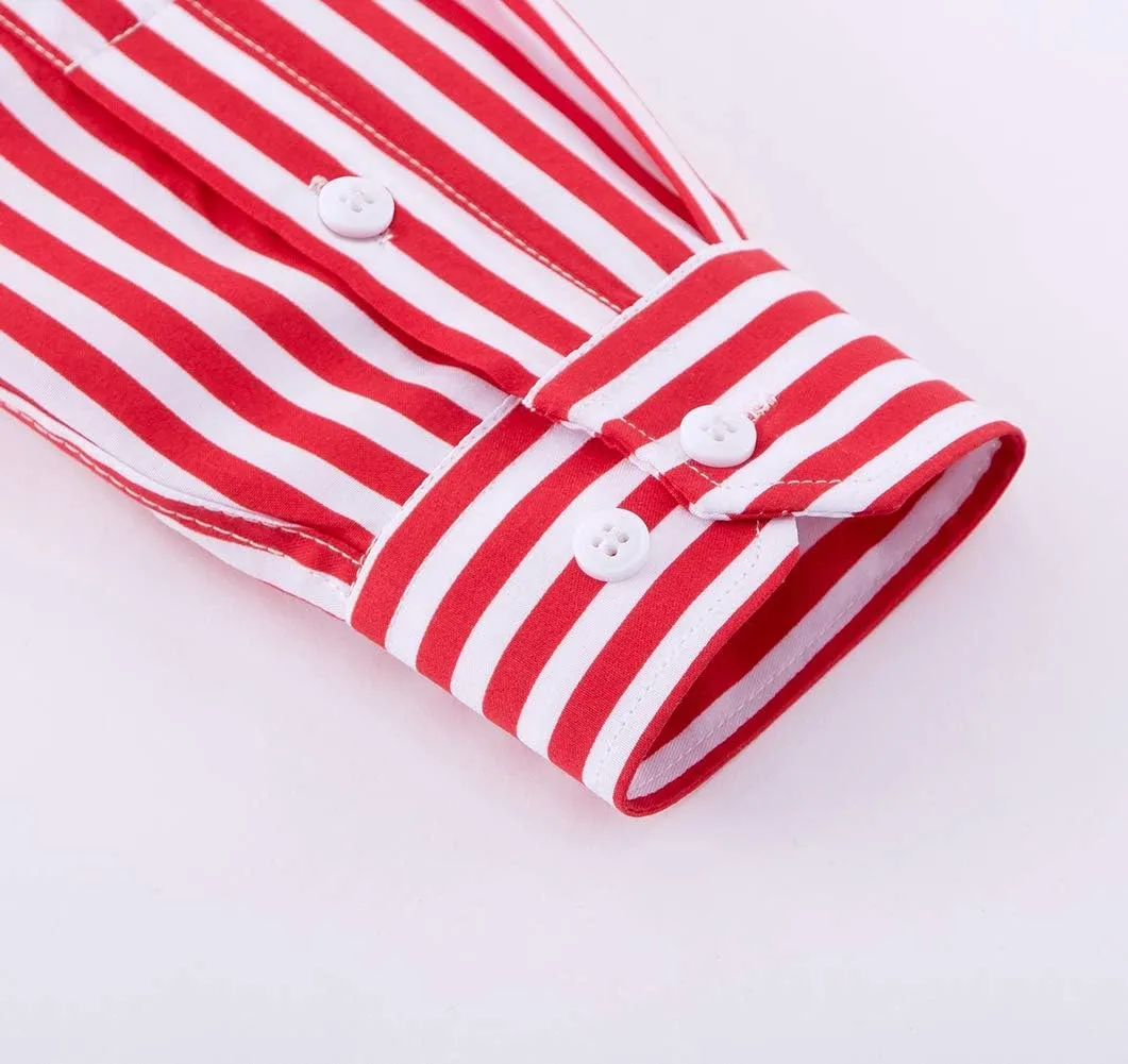Men's Casual Business Vertical Striped Button Down Long Sleeve Dress Shirts