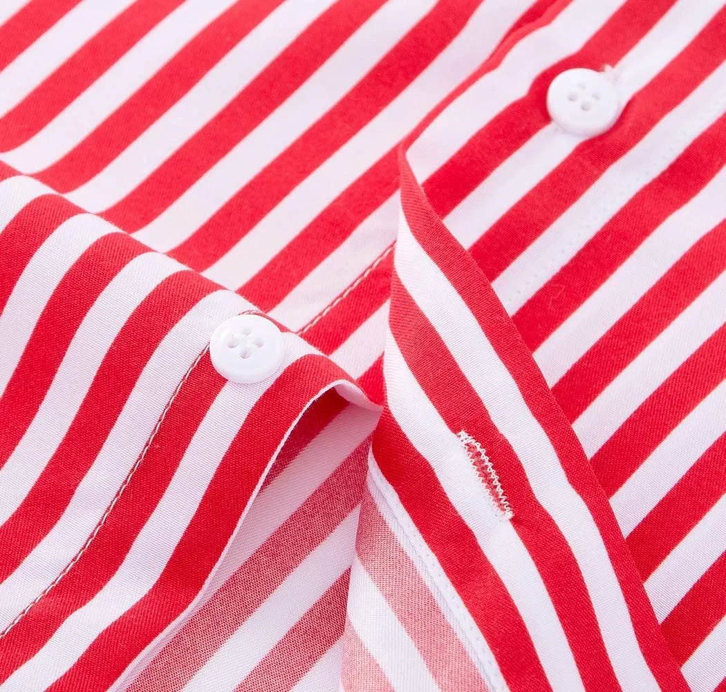 Men's Casual Business Vertical Striped Button Down Long Sleeve Dress Shirts