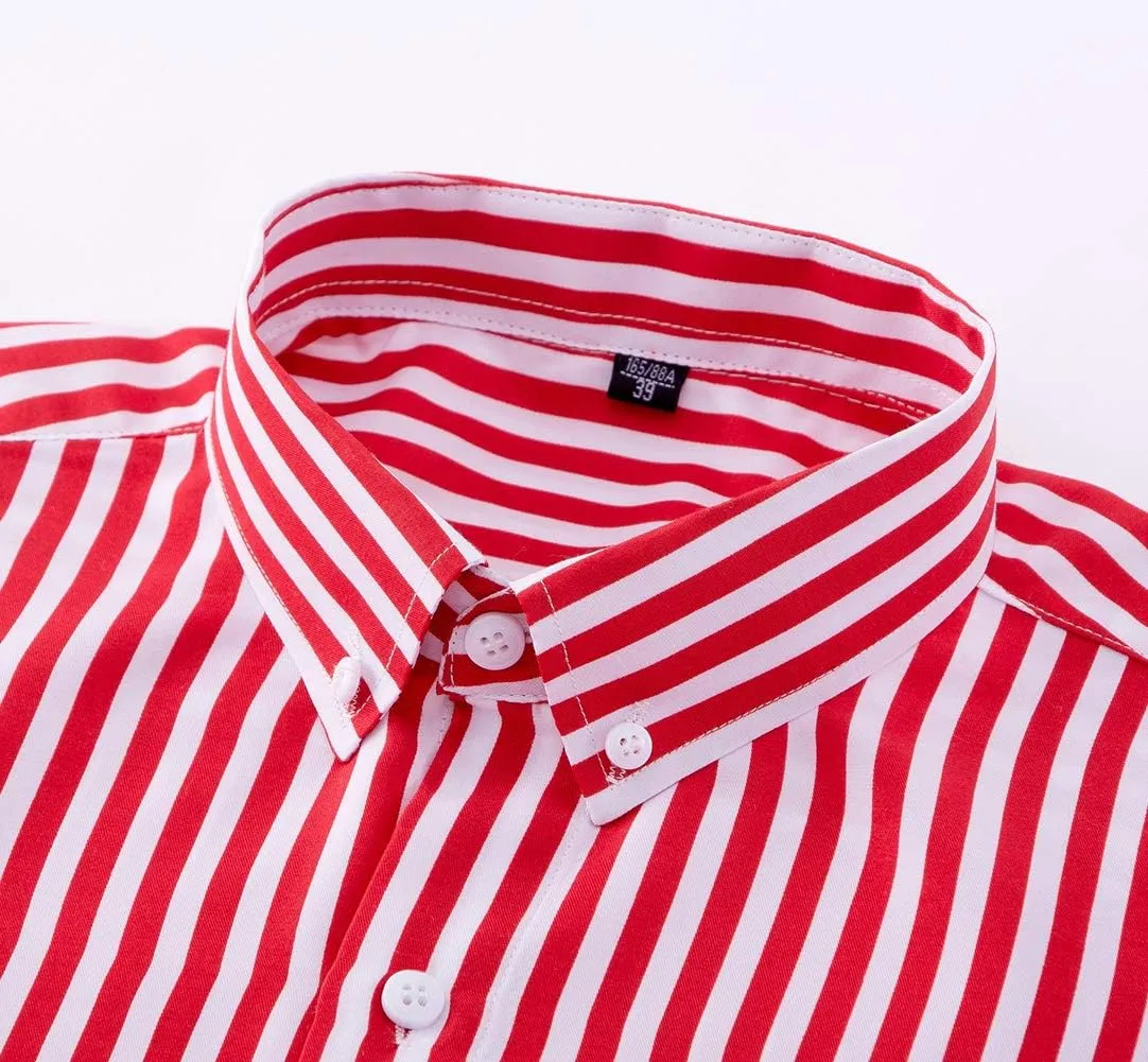 Men's Casual Business Vertical Striped Button Down Long Sleeve Dress Shirts